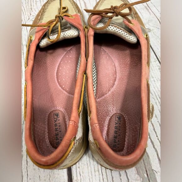 Sperry Top-Sider Angelfish Coral Salmon Tan Gold Mesh Womens Boat Shoes 10M - Picture 10 of 15